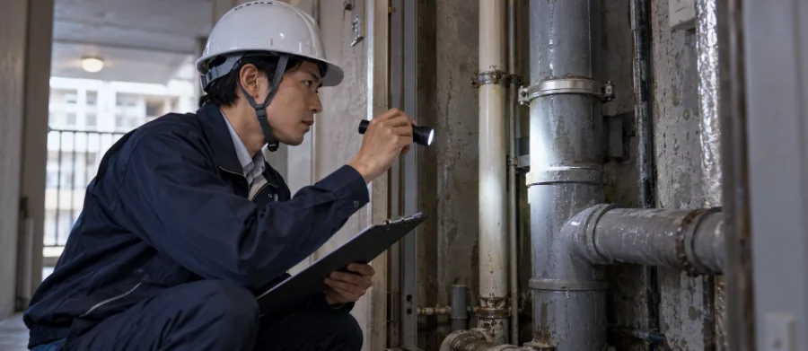 給排水管を点検する作業員