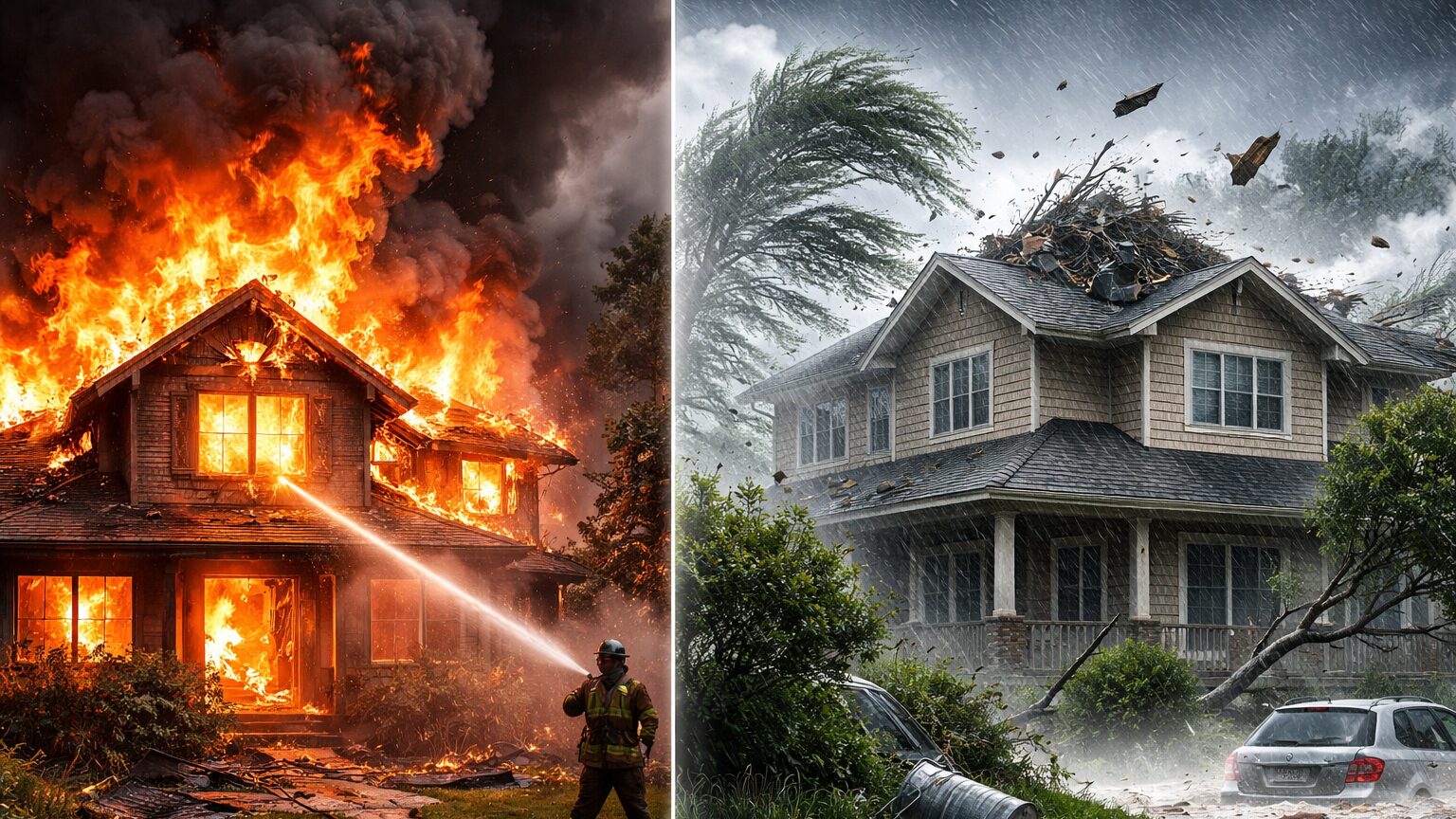 住宅火災と風災のイメージ