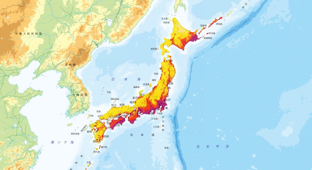 今後30年間に震度6弱以上の揺れに見舞われる確率が26％以上の地域