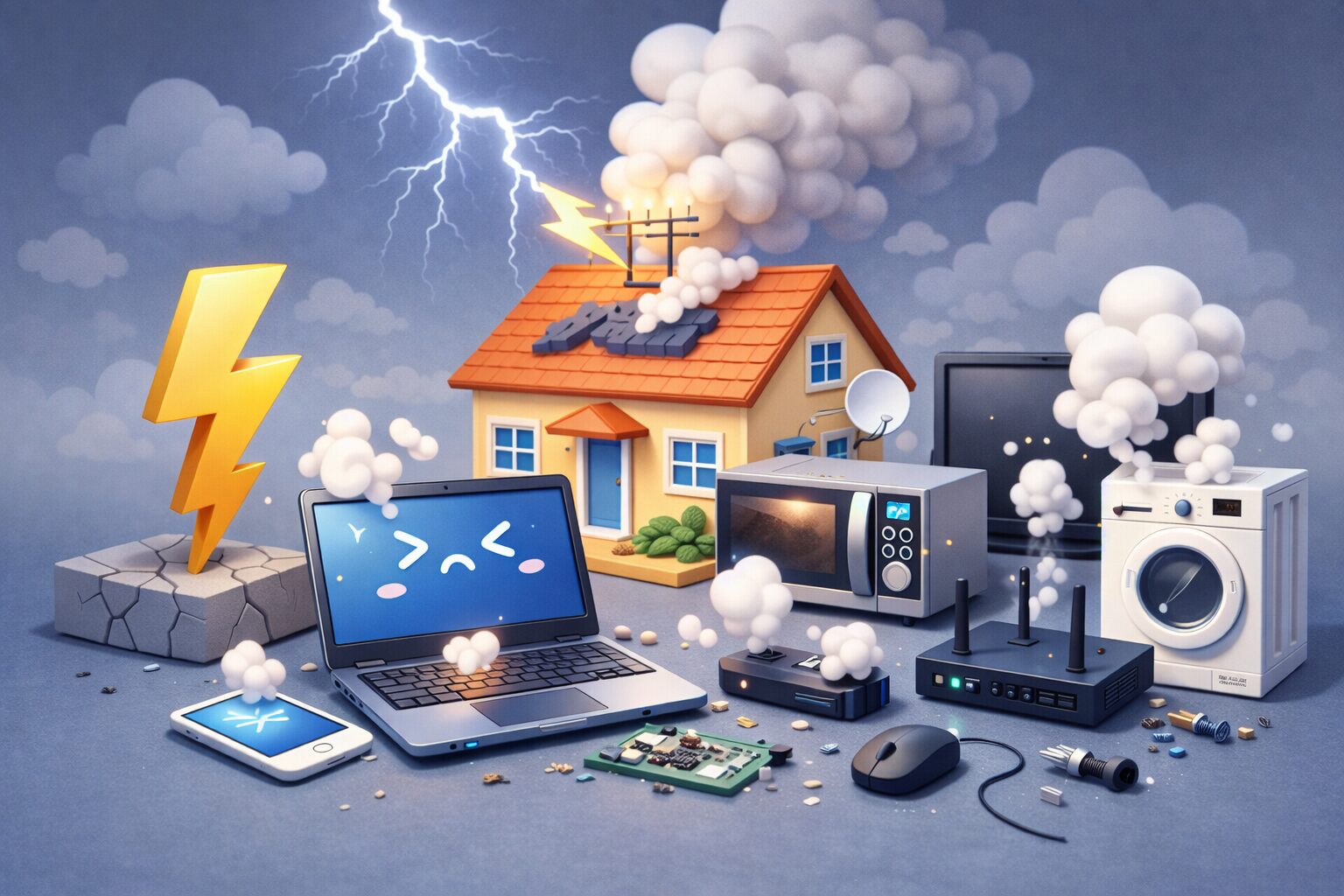 落雷で家財が壊れる