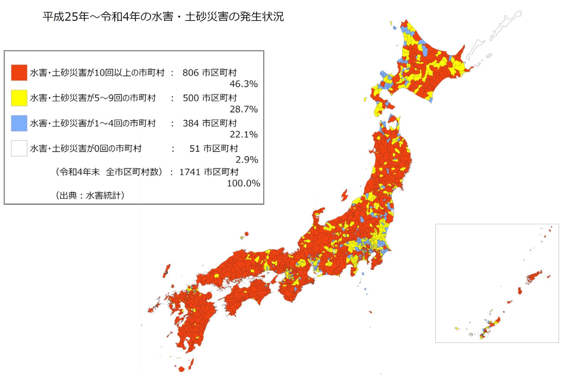 国土交通省「河川事業概要2025」平成25年～令和4年の水害・土砂災害の発生状況