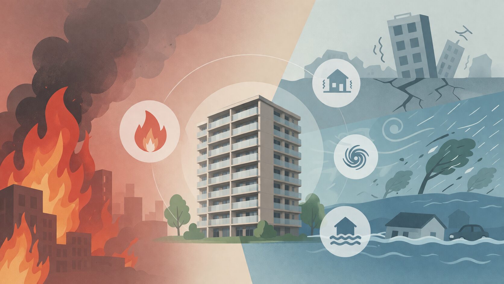 災害リスクと高層住宅のイメージ