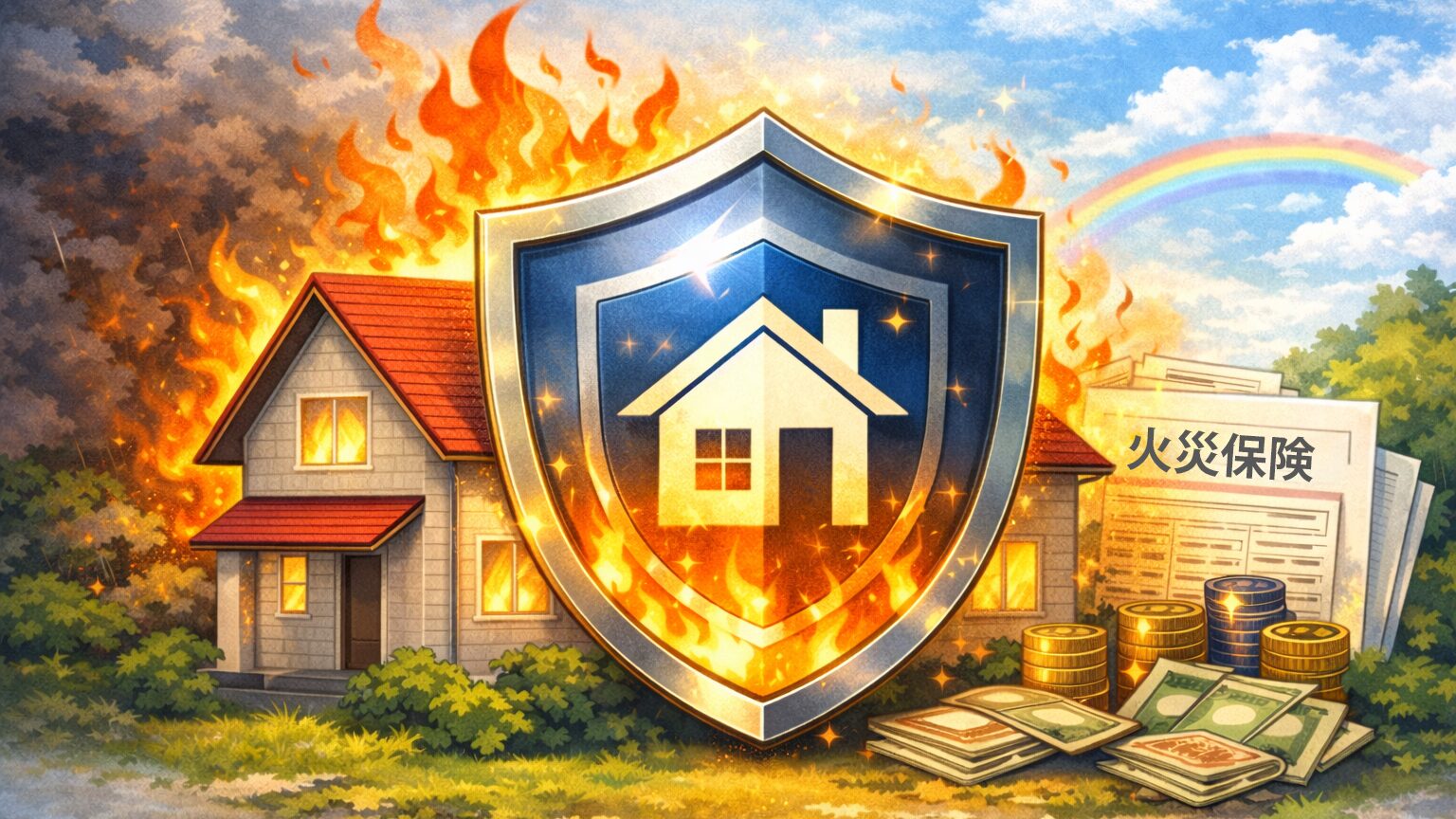 火災保険で家を守るイメージ