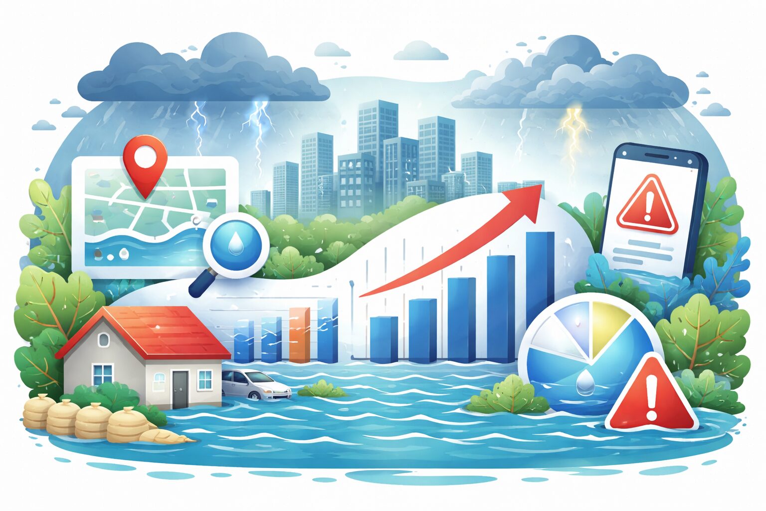 水災リスクとデータのイメージ